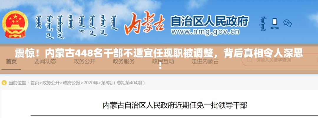 震惊！内蒙古448名干部不适宜任现职被调整，背后真相令人深思！